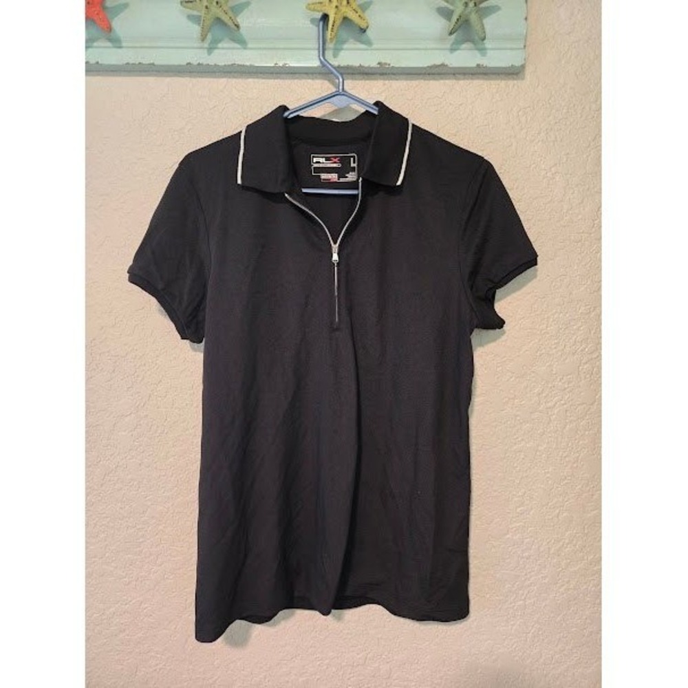 RLX Ralph Lauren Womens Golf Polo Shirt Black Quarter Zip Short Sleeve Size L